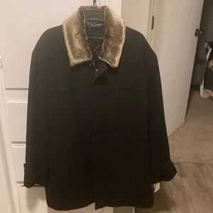 Marc New York Womens Rock Wool Black Jacket 🧥 With Faux Fur Collar Size Xl.